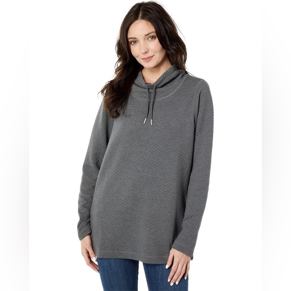L.L. BEAN “Softlight” Quilted Funnel Neck Sweater Pullover Women’s Gray